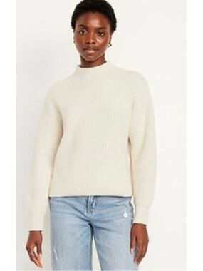 Old Navy Cropped Mock-Neck Sweater boxy oversized loose cotton top XS off-white